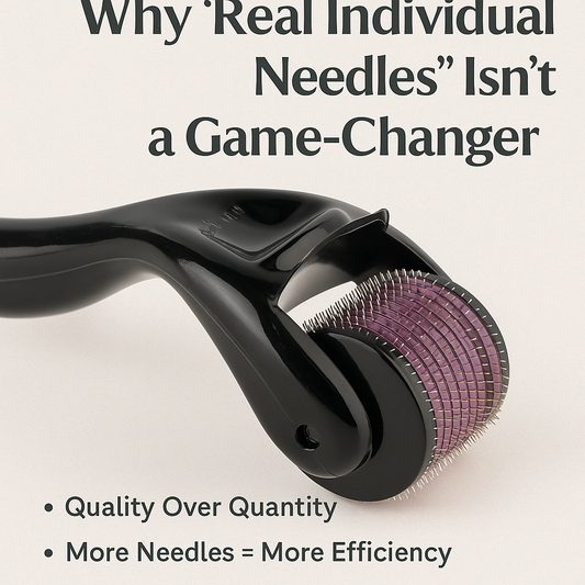 Premium titanium derma roller close-up – certified, safe, precise microneedling tool for skin & scalp care from Vitalysse.com