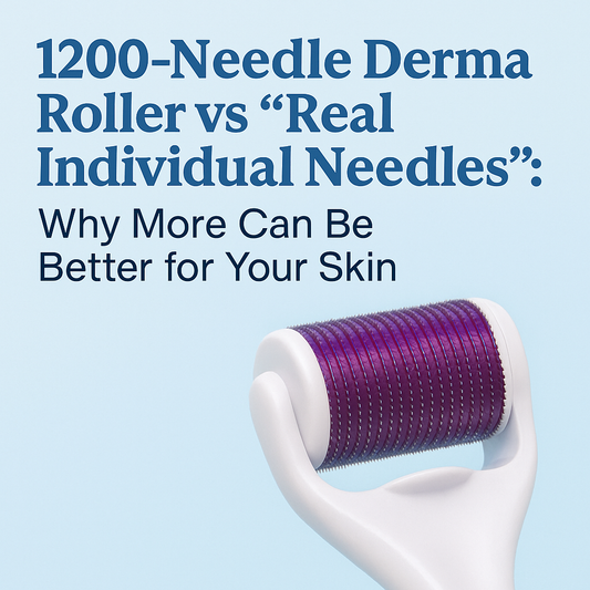 Vitalysse 1200-needle derma roller image with text: why more microneedles can be better for your skincare results