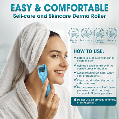 Derma Roller - Microneedle Roller with Replaceable Head for Men and Women - Derma Roller for Scalp and Body - Titanium Dermaroller (540 Needles)