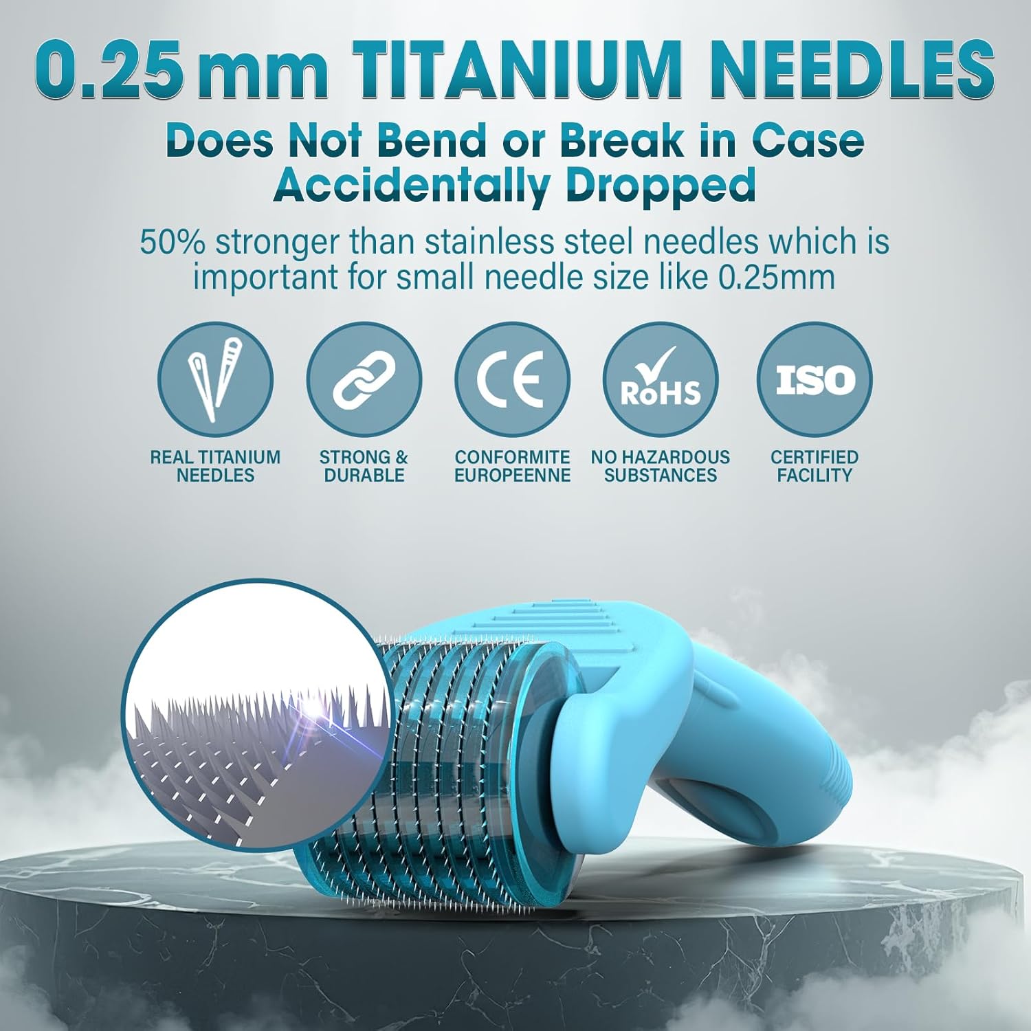 Derma Roller - Microneedle Roller with Replaceable Head for Men and Women - Derma Roller for Scalp and Body - Titanium Dermaroller (540 Needles)
